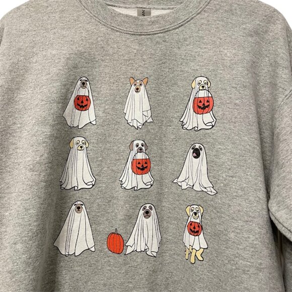 Halloween Graphic Crewneck Sweatshirt Ghost Dogs Print Size Medium - Picture 1 of 9
